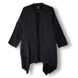 Citron Silk Blend Duster Sz M Black Long Open Lightweight Lagenlook Minimalist